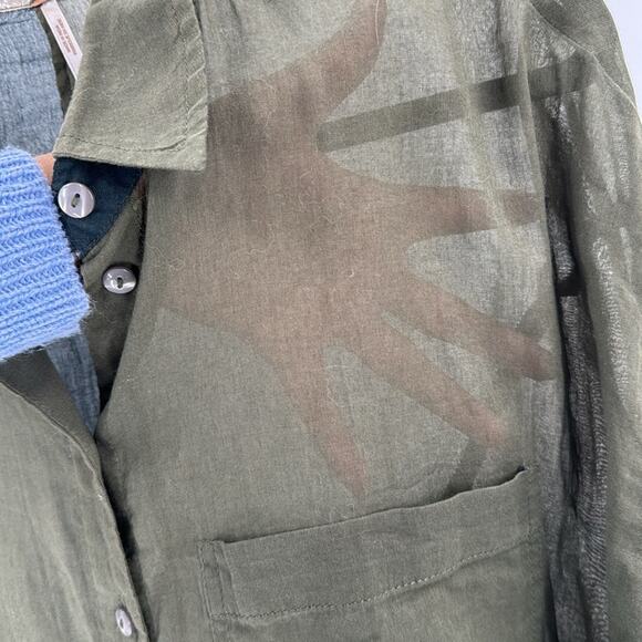 Free People Rainbow Rays Button Down Green oversized longline sheer size XS - Picture 6 of 11